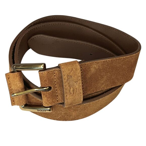 Polo Ralph Lauren Suede Belt Tan Signature Pony Size 42 - 46 Total Length 50" - Picture 1 of 16